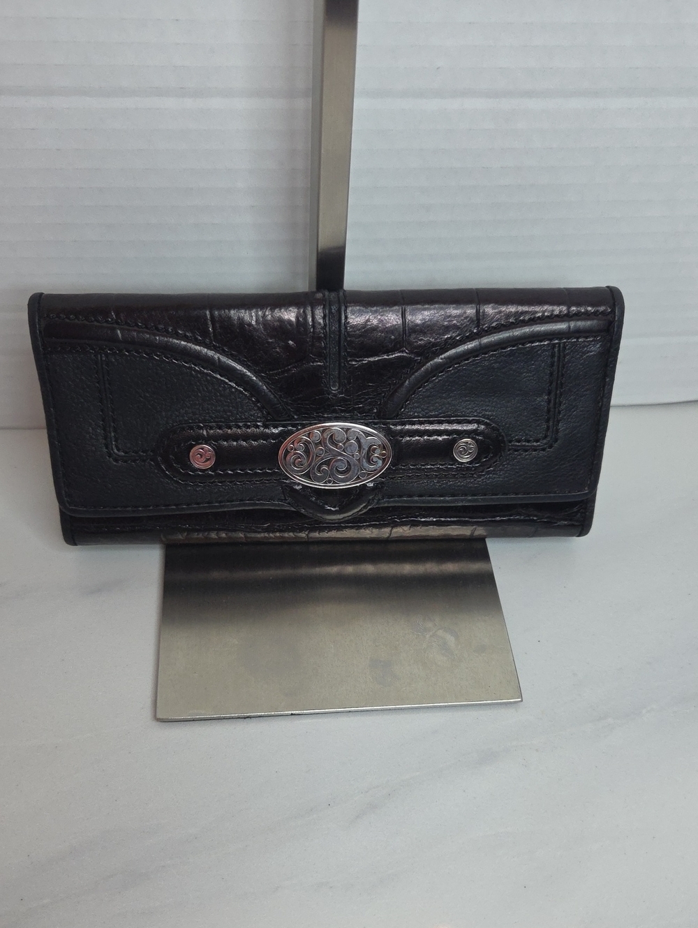 Brighton Black Leather Wallet with Silver Accent